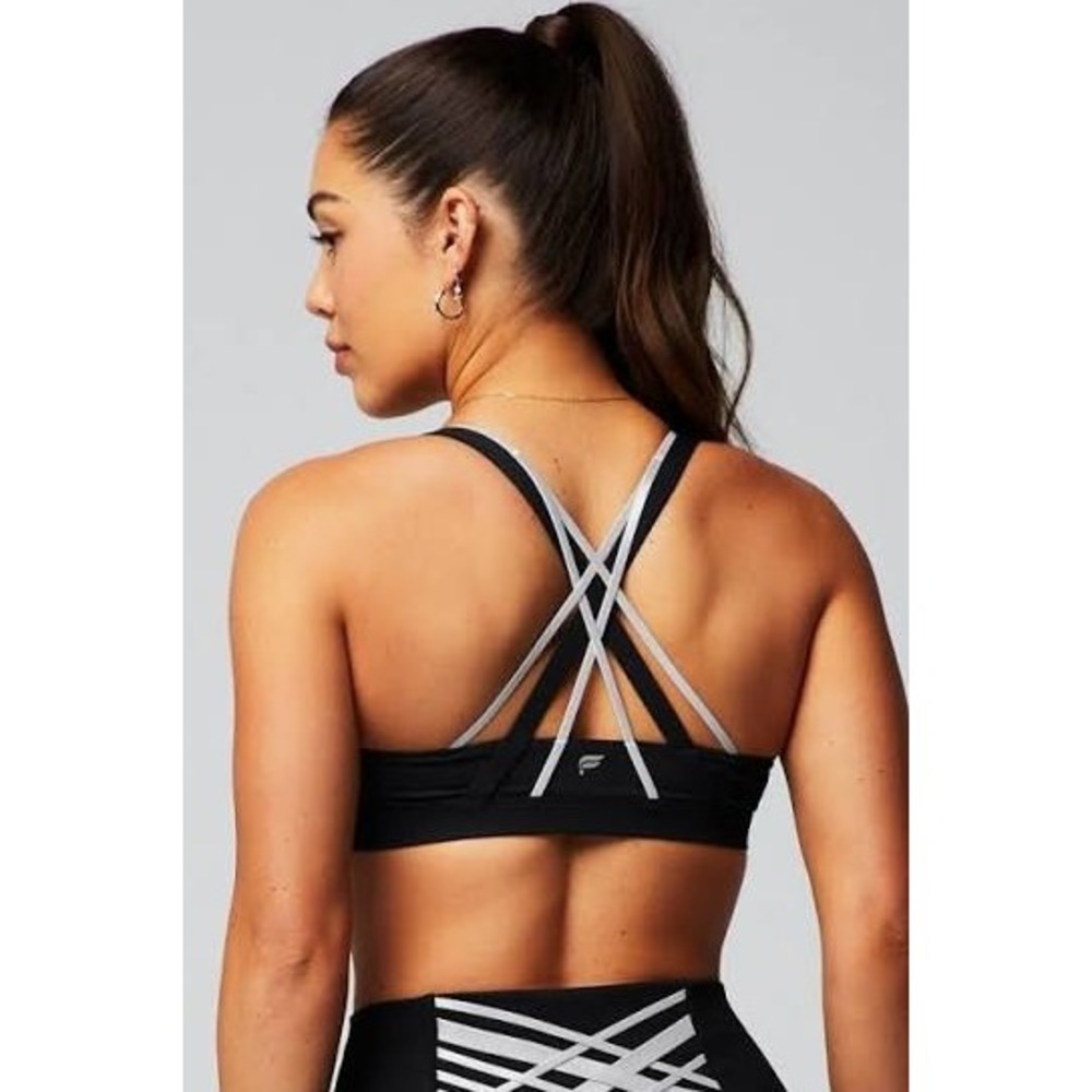 NWT Fabletics Boost Low Impact Bra 3X Black Reflective Gorpcore Strappy Back